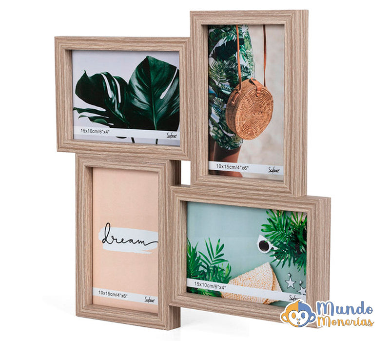 MARCO HOFMANN MULTIPLE DE MADERA PARA 4 FOTOS 10X15 MADERA PARED