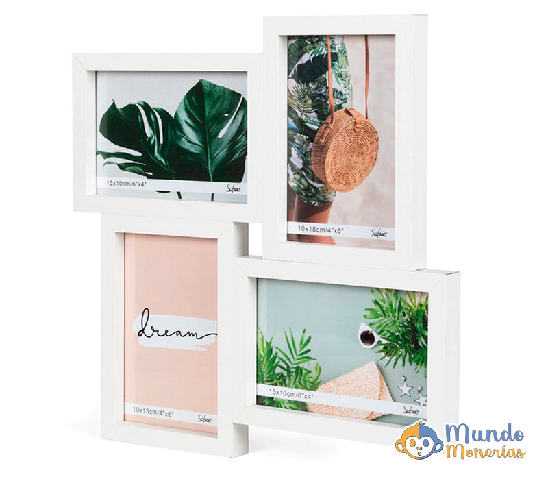 MARCO HOFMANN MULTIPLE DE MADERA PARA 4 FOTOS 10X15 BLANCO PARED