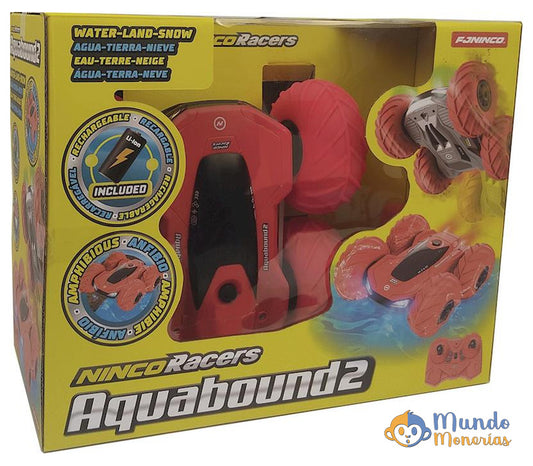 COCHE RADIO CONTROL AQUABOUND 2 REVERSIBLE Y ANFIBIO, PODRÁS HACER VOLTERETAS 3602 IAHORA CON LUCES LED! 24X24X12 CM
